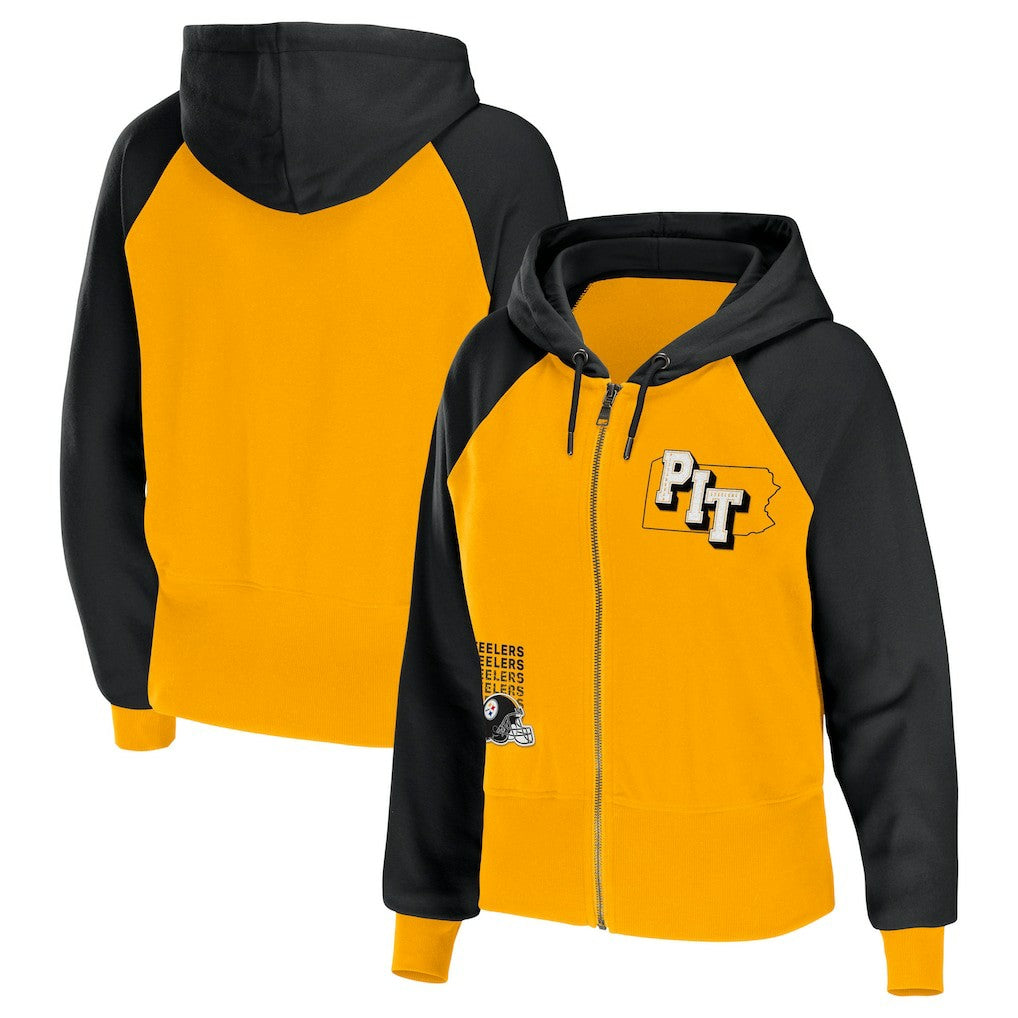 WEAR by Erin Andrews Women's Colorblock Lightweight Full-Zip Hoodie - Pittsburgh Steelers