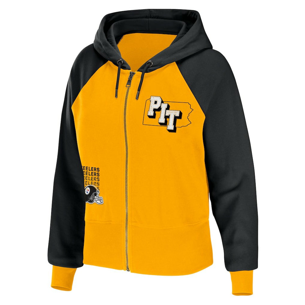WEAR by Erin Andrews Women's Colorblock Lightweight Full-Zip Hoodie - Pittsburgh Steelers