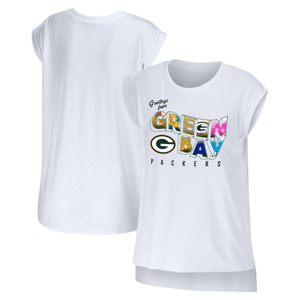 WEAR by Erin Andrews Women's Greetings From Muscle T-Shirt - Green Bay Packers