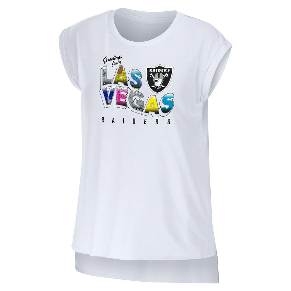 WEAR by Erin Andrews Women's Greetings From Muscle T-Shirt - Las Vegas Raiders