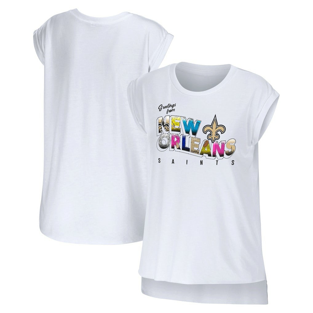 WEAR by Erin Andrews Women's Greetings From Muscle T-Shirt - New Orleans Saints