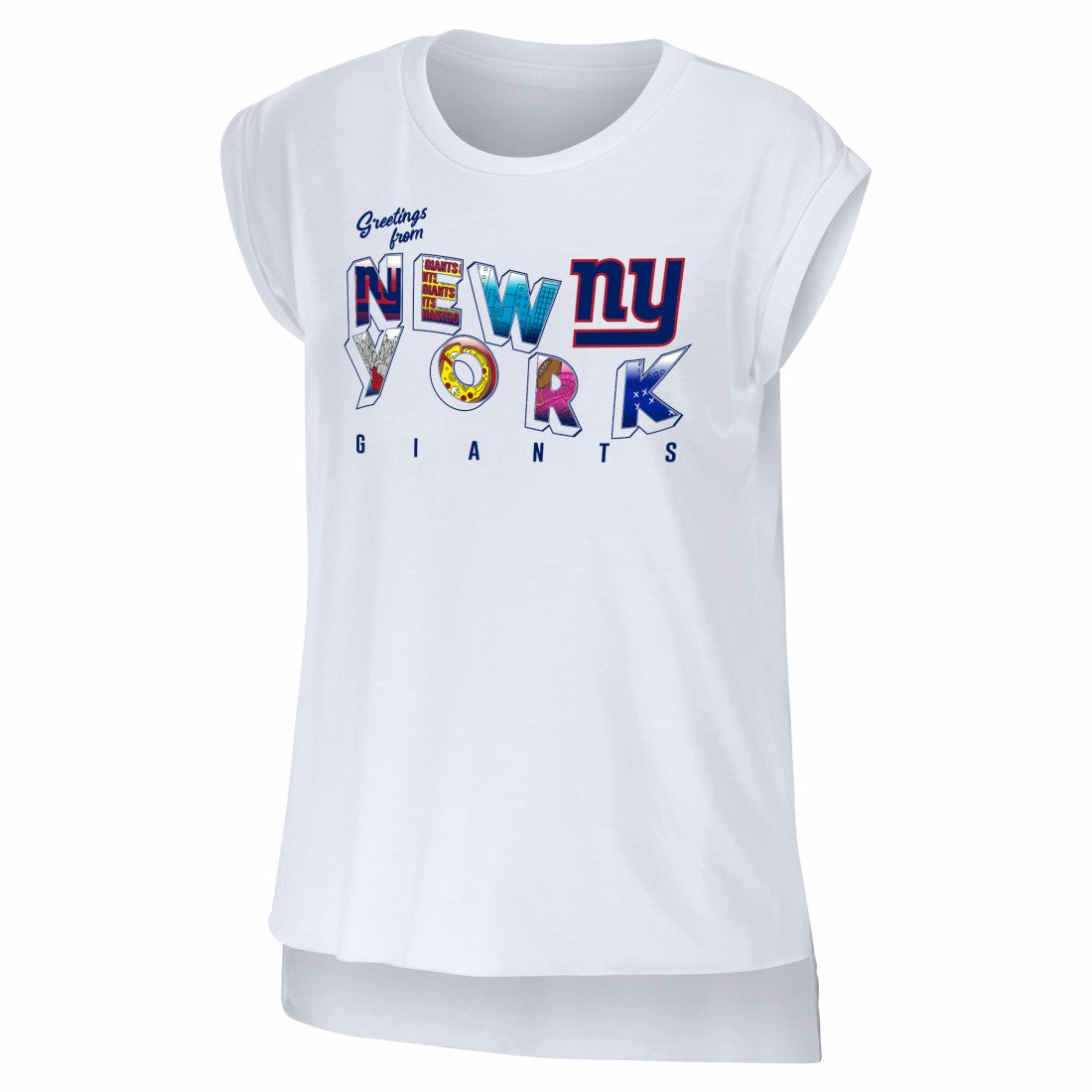 WEAR by Erin Andrews Women's Greetings From Muscle T-Shirt - New York Giants