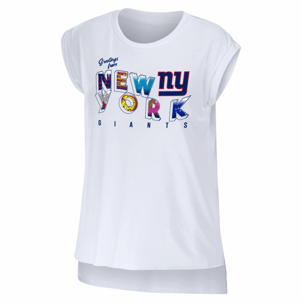 WEAR by Erin Andrews Women's Greetings From Muscle T-Shirt - New York Giants