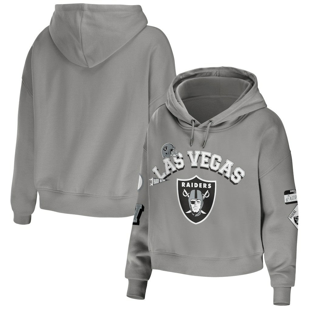 WEAR by Erin Andrews Women's Modest Cropped Pullover Hoodie - Las Vegas Raiders