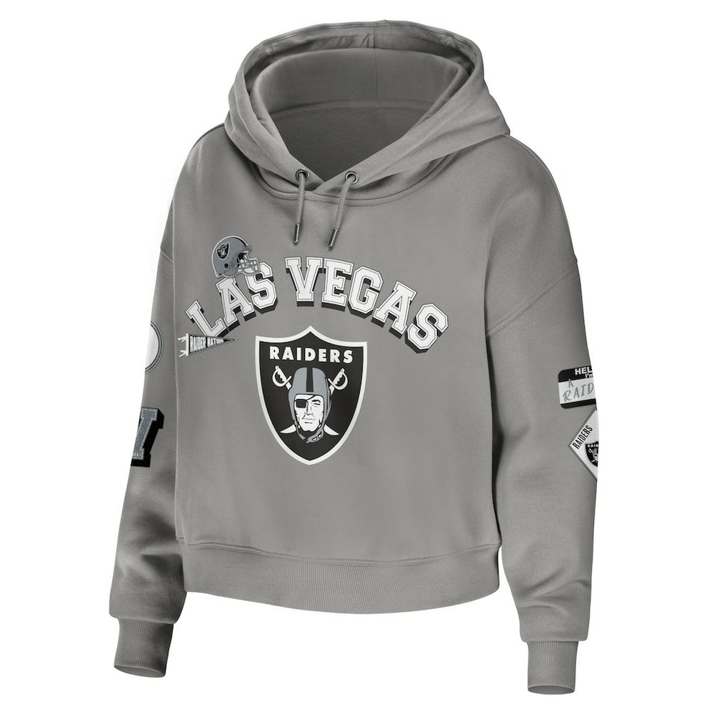 WEAR by Erin Andrews Women's Modest Cropped Pullover Hoodie - Las Vegas Raiders