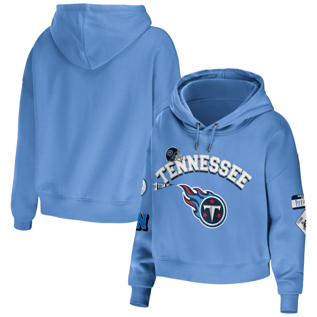 WEAR by Erin Andrews Women's Modest Cropped Pullover Hoodie - Tennessee Titans
