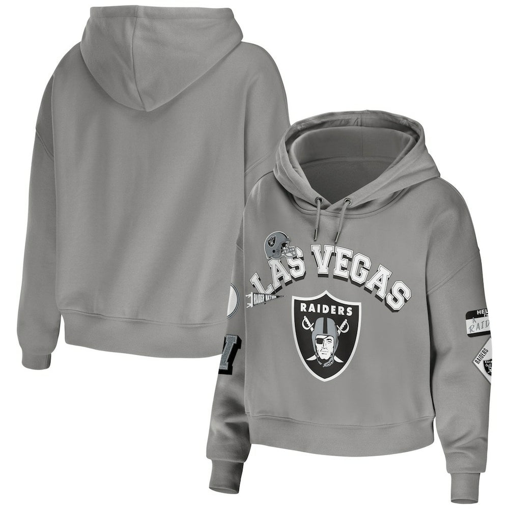 WEAR by Erin Andrews Women's Plus Size Modest Cropped Pullover Hoodie - Las Vegas Raiders