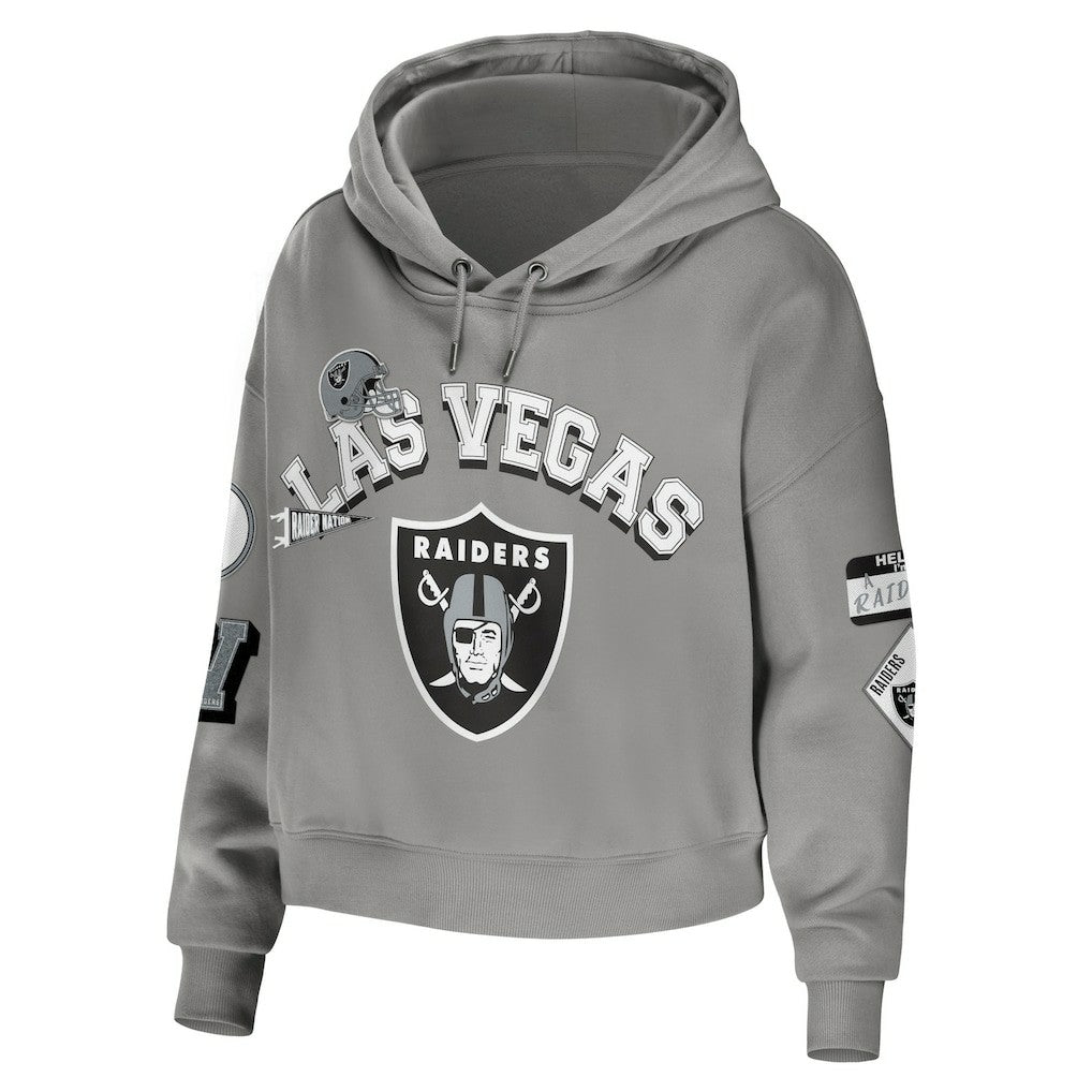 WEAR by Erin Andrews Women's Plus Size Modest Cropped Pullover Hoodie - Las Vegas Raiders