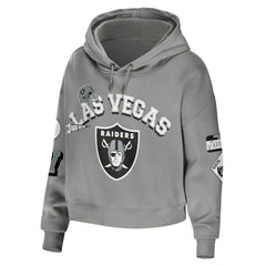 WEAR by Erin Andrews Women's Plus Size Modest Cropped Pullover Hoodie - Las Vegas Raiders