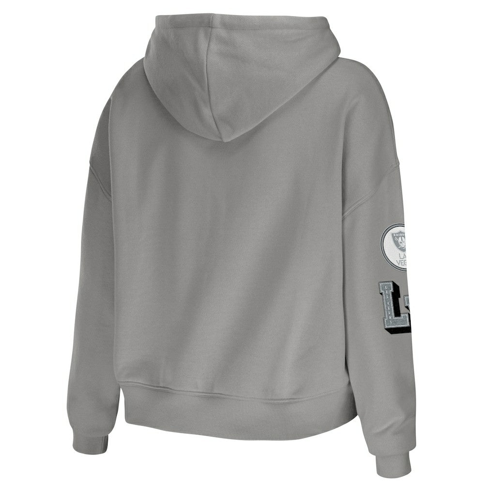 WEAR by Erin Andrews Women's Plus Size Modest Cropped Pullover Hoodie - Las Vegas Raiders