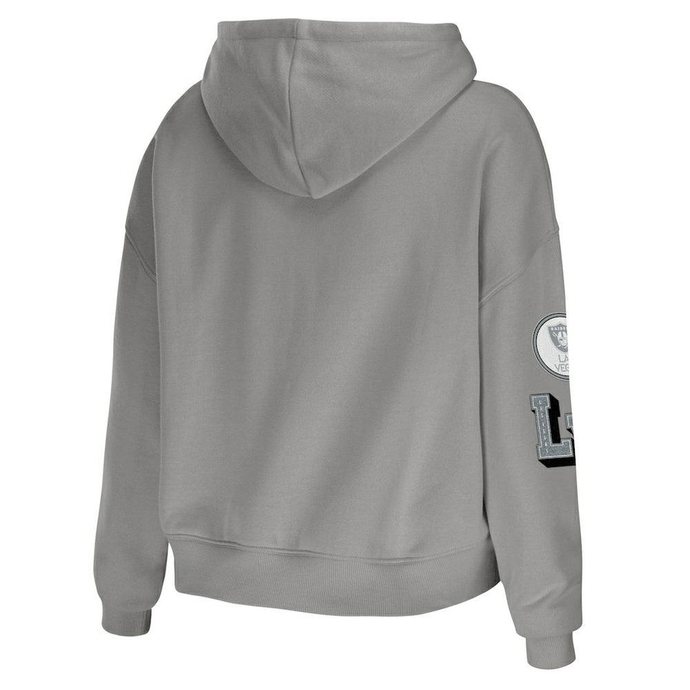 WEAR by Erin Andrews Women's Plus Size Modest Cropped Pullover Hoodie - Las Vegas Raiders