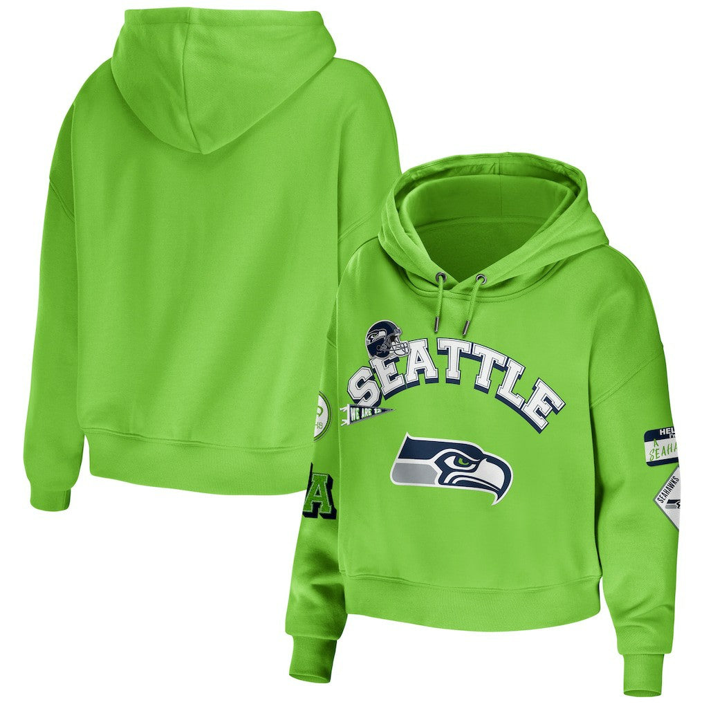 WEAR by Erin Andrews Women's Plus Size Modest Cropped Pullover Hoodie - Seattle Seahawks