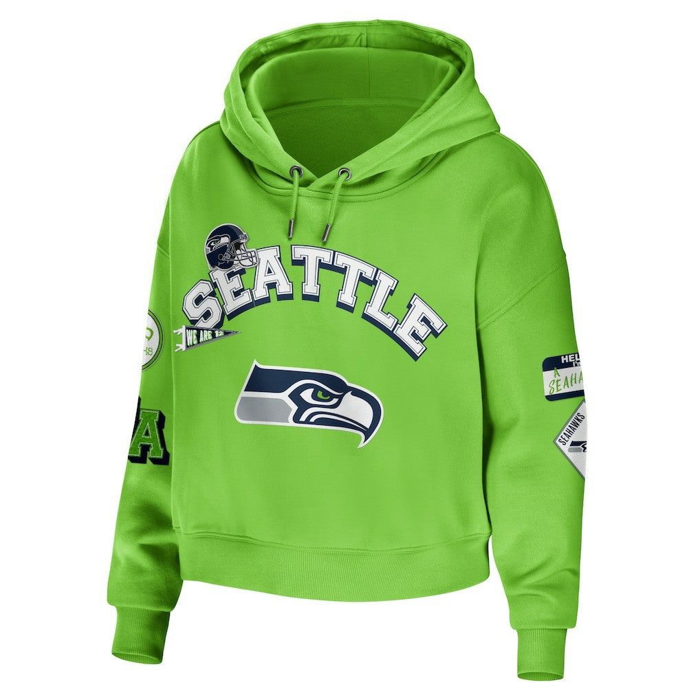 WEAR by Erin Andrews Women's Plus Size Modest Cropped Pullover Hoodie - Seattle Seahawks