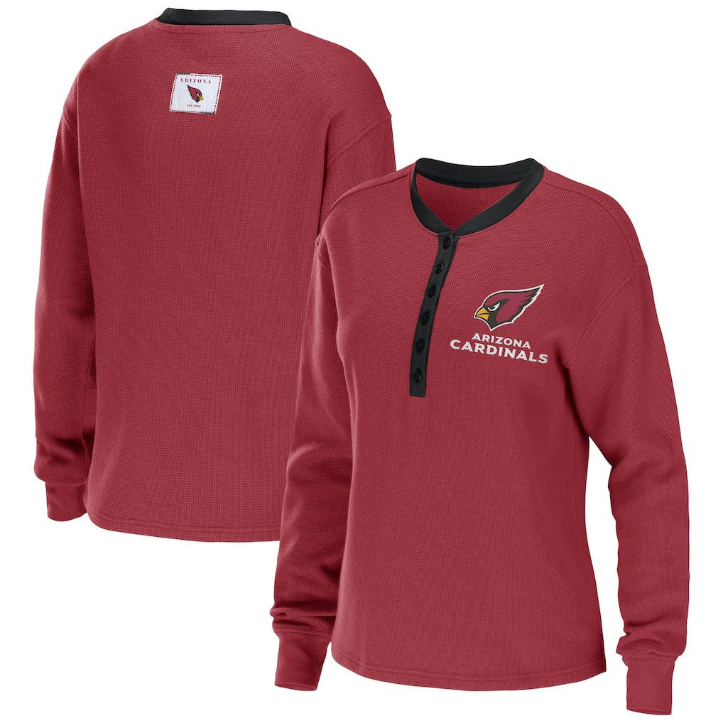 WEAR by Erin Andrews Women's Waffle Henley Long Sleeve T-Shirt - Arizona Cardinals