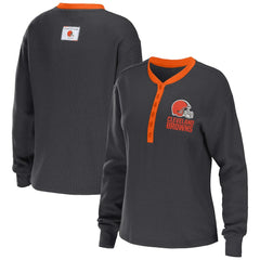 WEAR by Erin Andrews Women's Waffle Henley Long Sleeve T-Shirt - Cleveland Browns