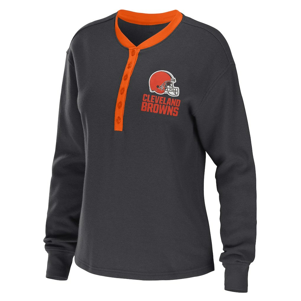 WEAR by Erin Andrews Women's Waffle Henley Long Sleeve T-Shirt - Cleveland Browns