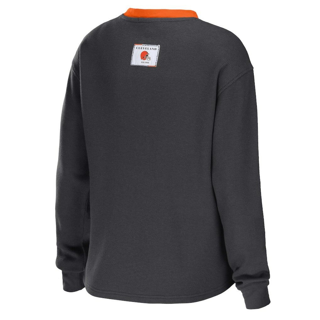 WEAR by Erin Andrews Women's Waffle Henley Long Sleeve T-Shirt - Cleveland Browns