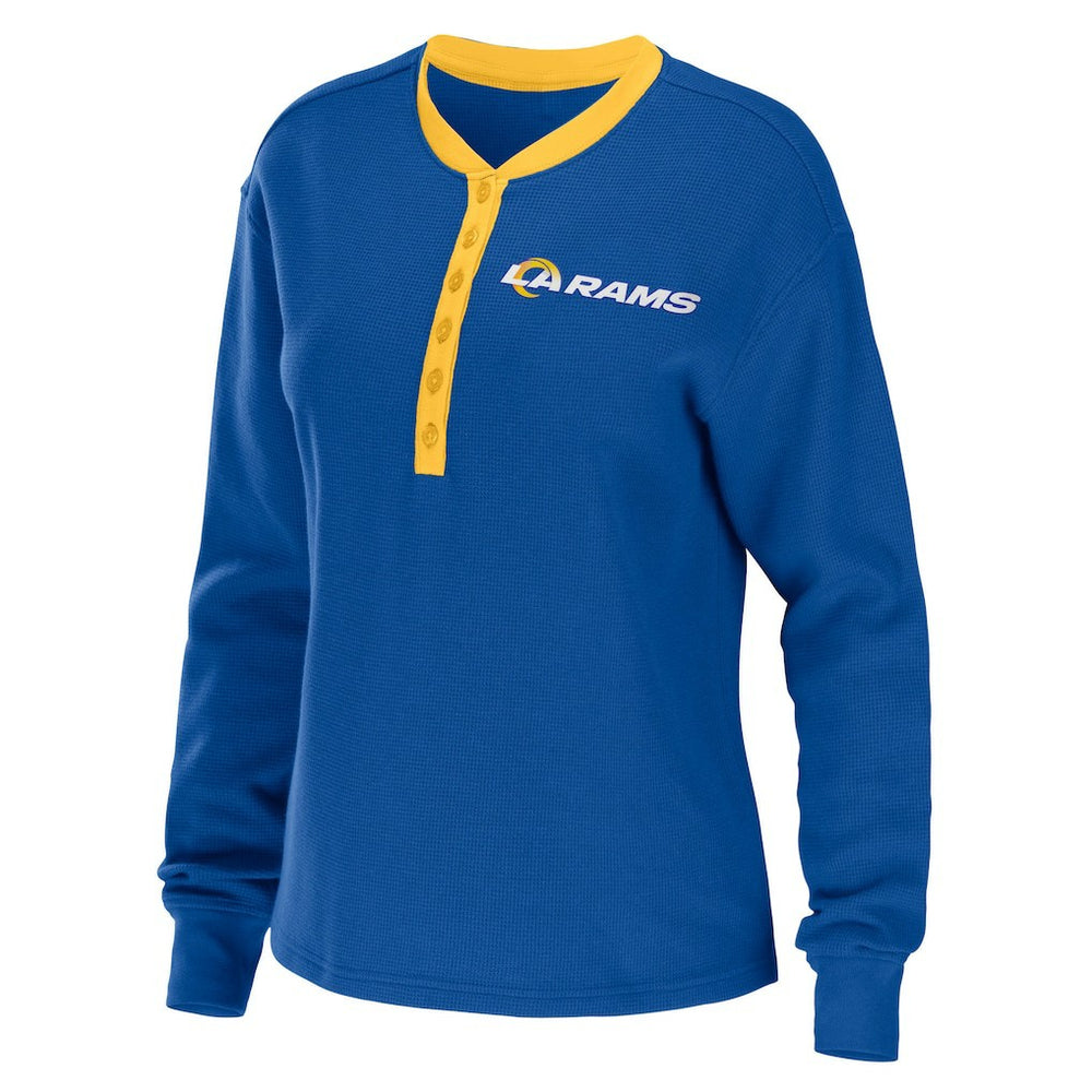 WEAR by Erin Andrews Women's Waffle Henley Long Sleeve T-Shirt - Los Angeles Rams
