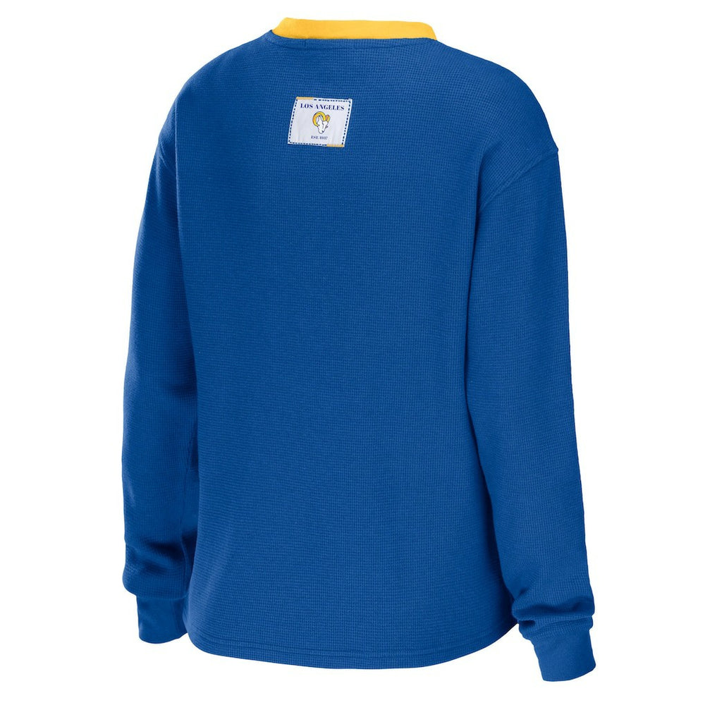 WEAR by Erin Andrews Women's Waffle Henley Long Sleeve T-Shirt - Los Angeles Rams