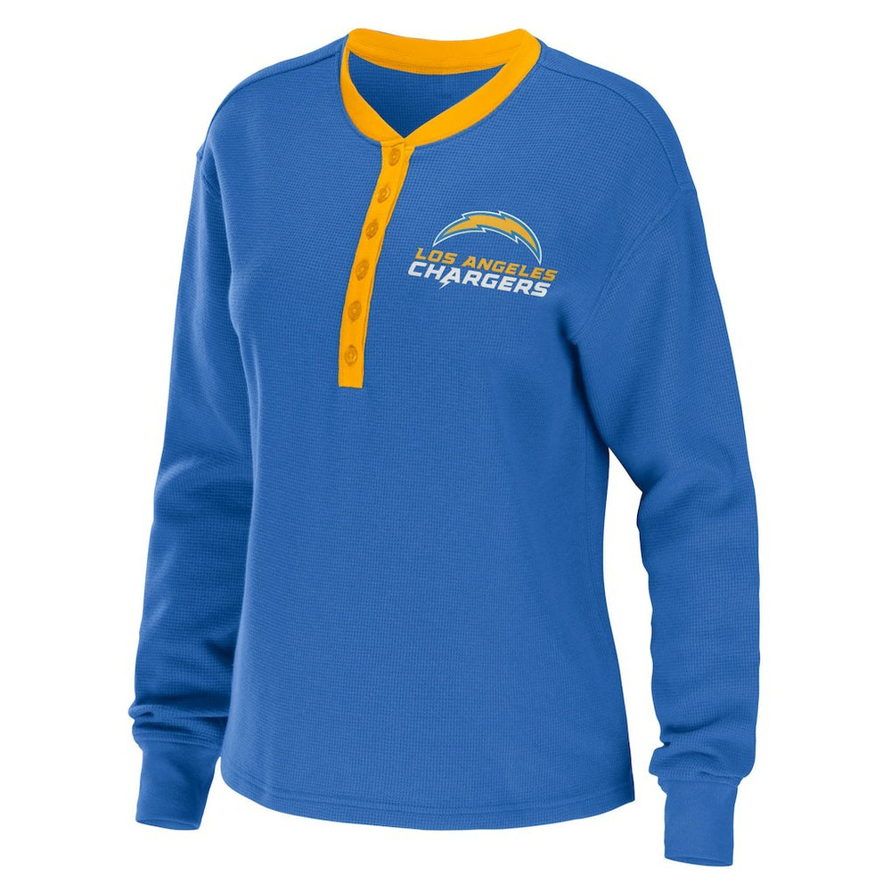 WEAR by Erin Andrews Women's Waffle Henley Long Sleeve T-Shirt - Los Angeles Chargers