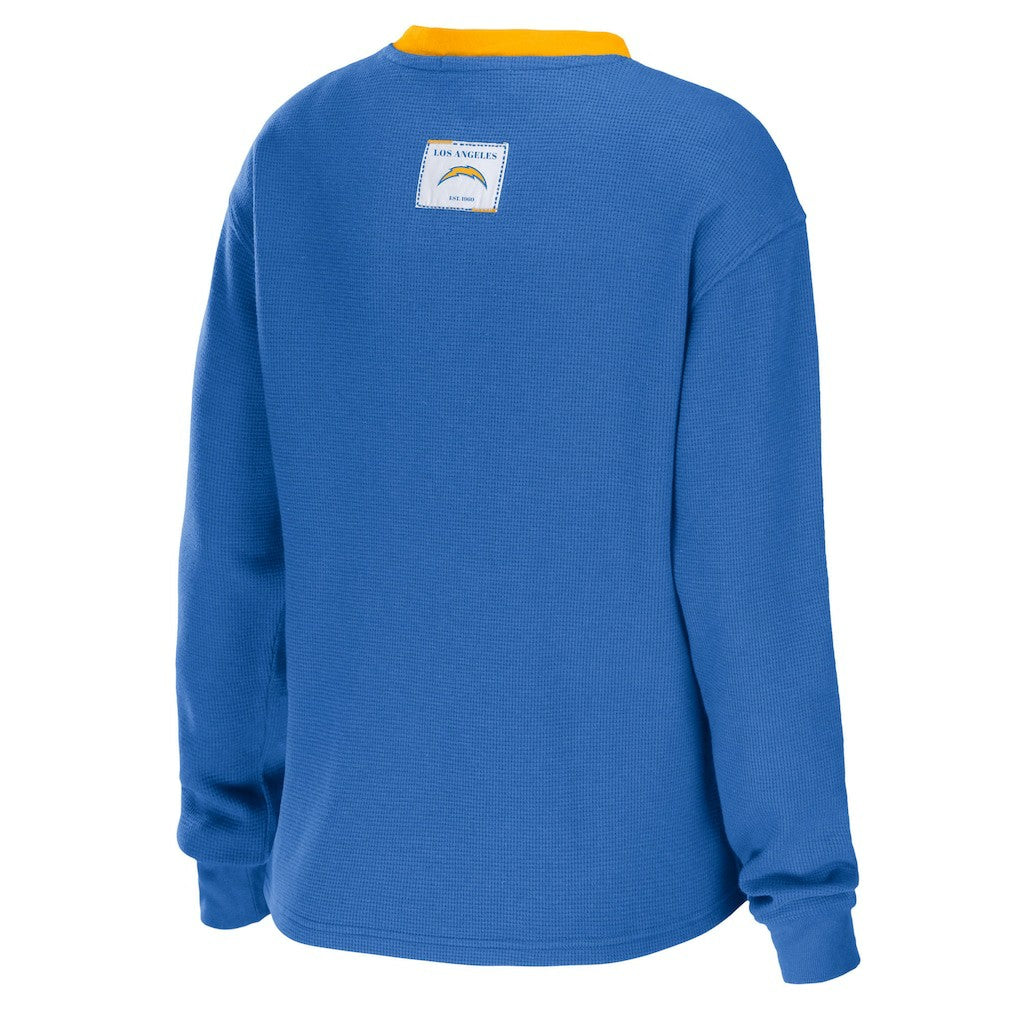 WEAR by Erin Andrews Women's Waffle Henley Long Sleeve T-Shirt - Los Angeles Chargers