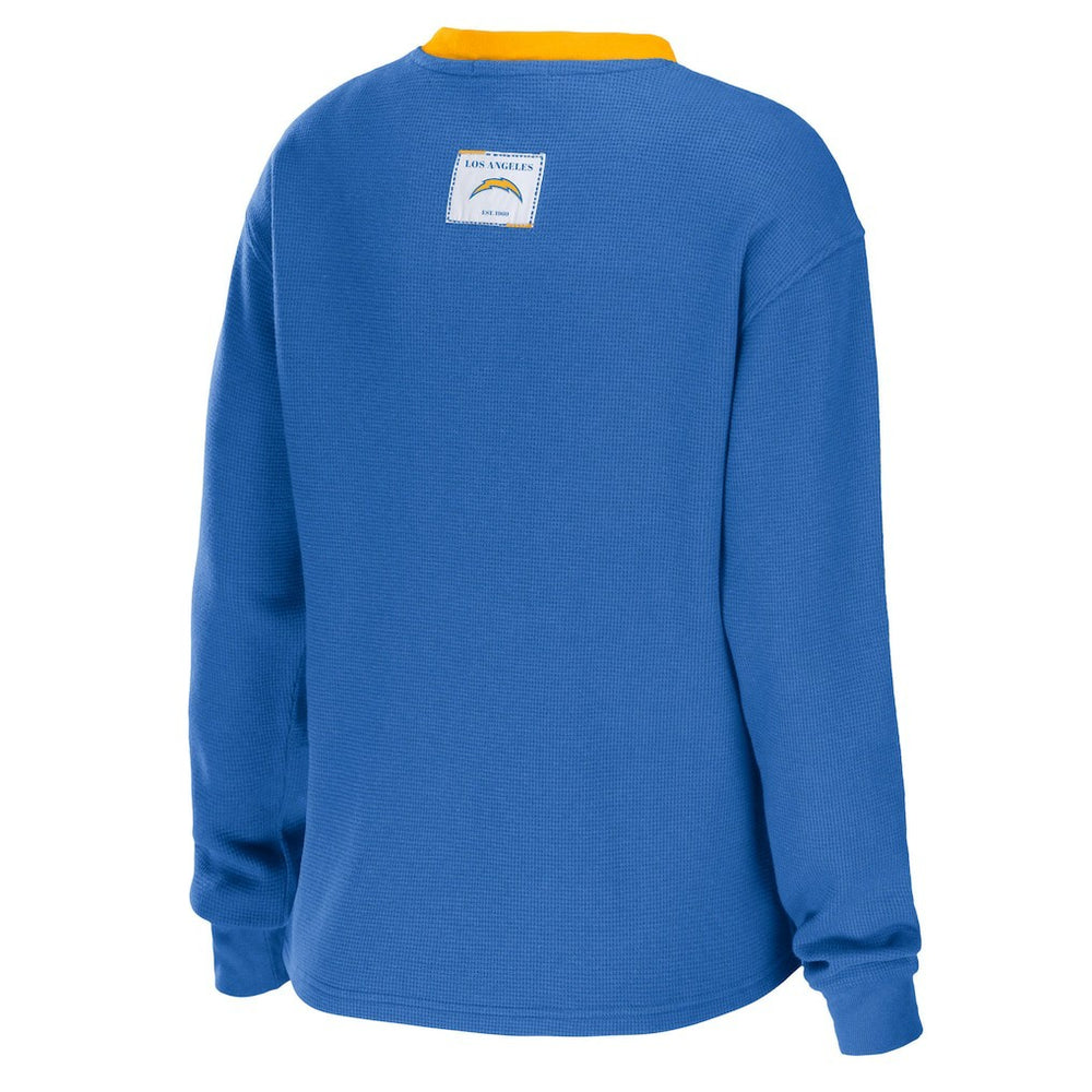 WEAR by Erin Andrews Women's Waffle Henley Long Sleeve T-Shirt - Los Angeles Chargers