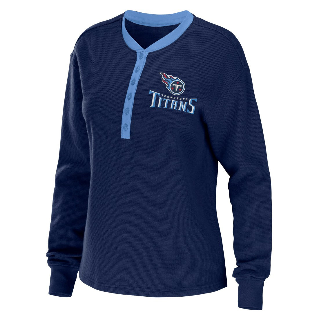 WEAR by Erin Andrews Women's Waffle Henley Long Sleeve T-Shirt - Tennessee Titans