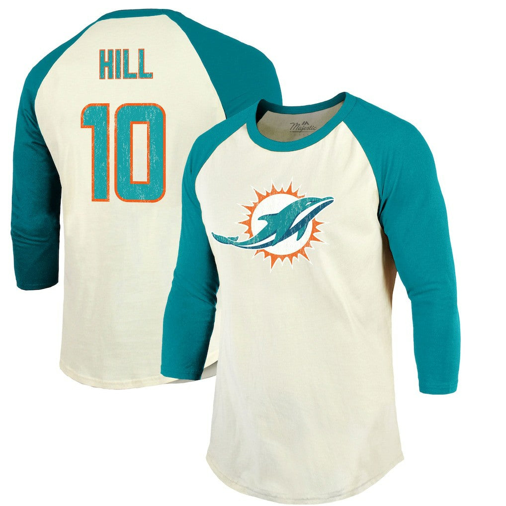 Tyreek Hill  Majestic Threads Vintage Player Name & Number Raglan 3/4-Sleeve T-Shirt - Miami Dolphins
