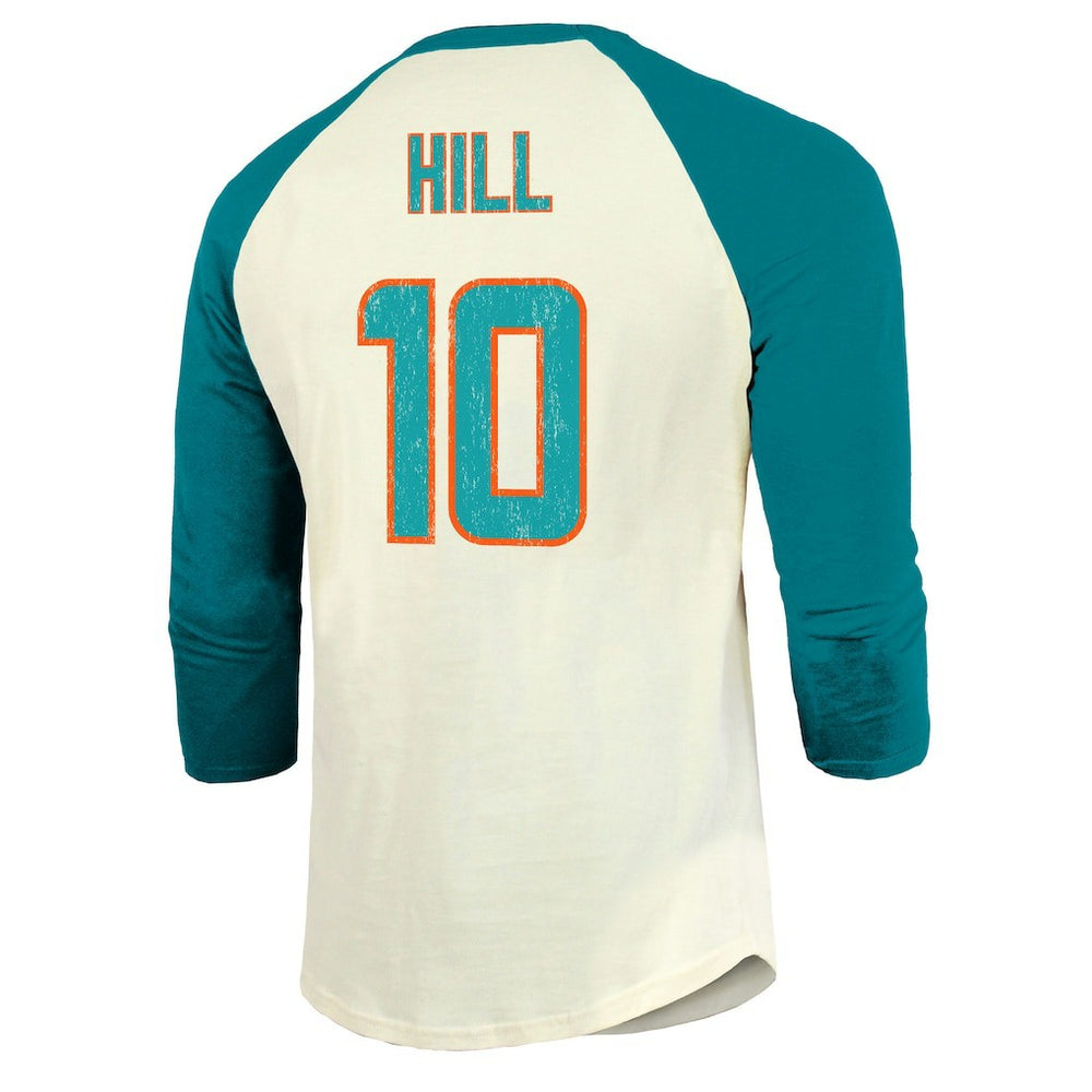 Tyreek Hill  Majestic Threads Vintage Player Name & Number Raglan 3/4-Sleeve T-Shirt - Miami Dolphins