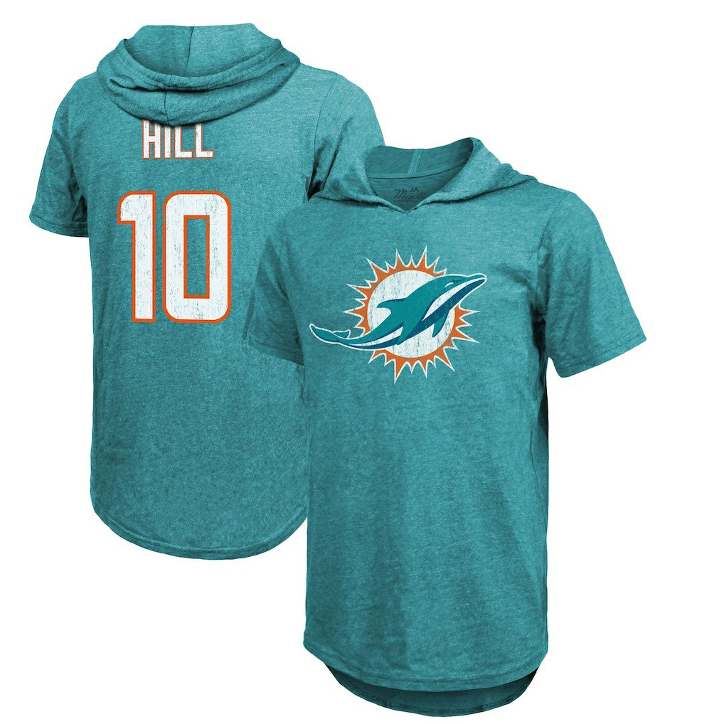Tyreek Hill  Majestic Threads Player Name & Number Short Sleeve Hoodie T-Shirt - Miami Dolphins