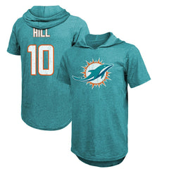 Tyreek Hill  Majestic Threads Player Name & Number Short Sleeve Hoodie T-Shirt - Miami Dolphins