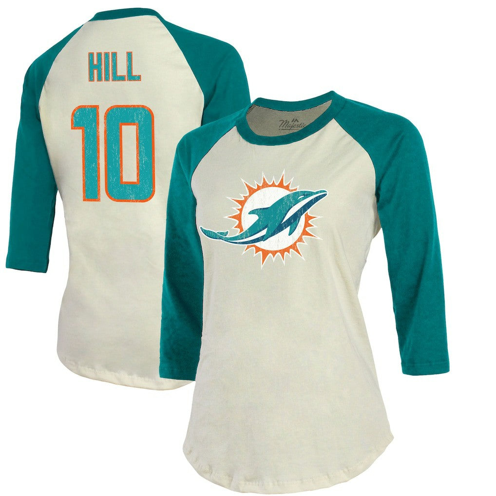 Tyreek Hill  Majestic Threads Vintage Player Name & Number Raglan 3/4-Sleeve T-Shirt - Miami Dolphins