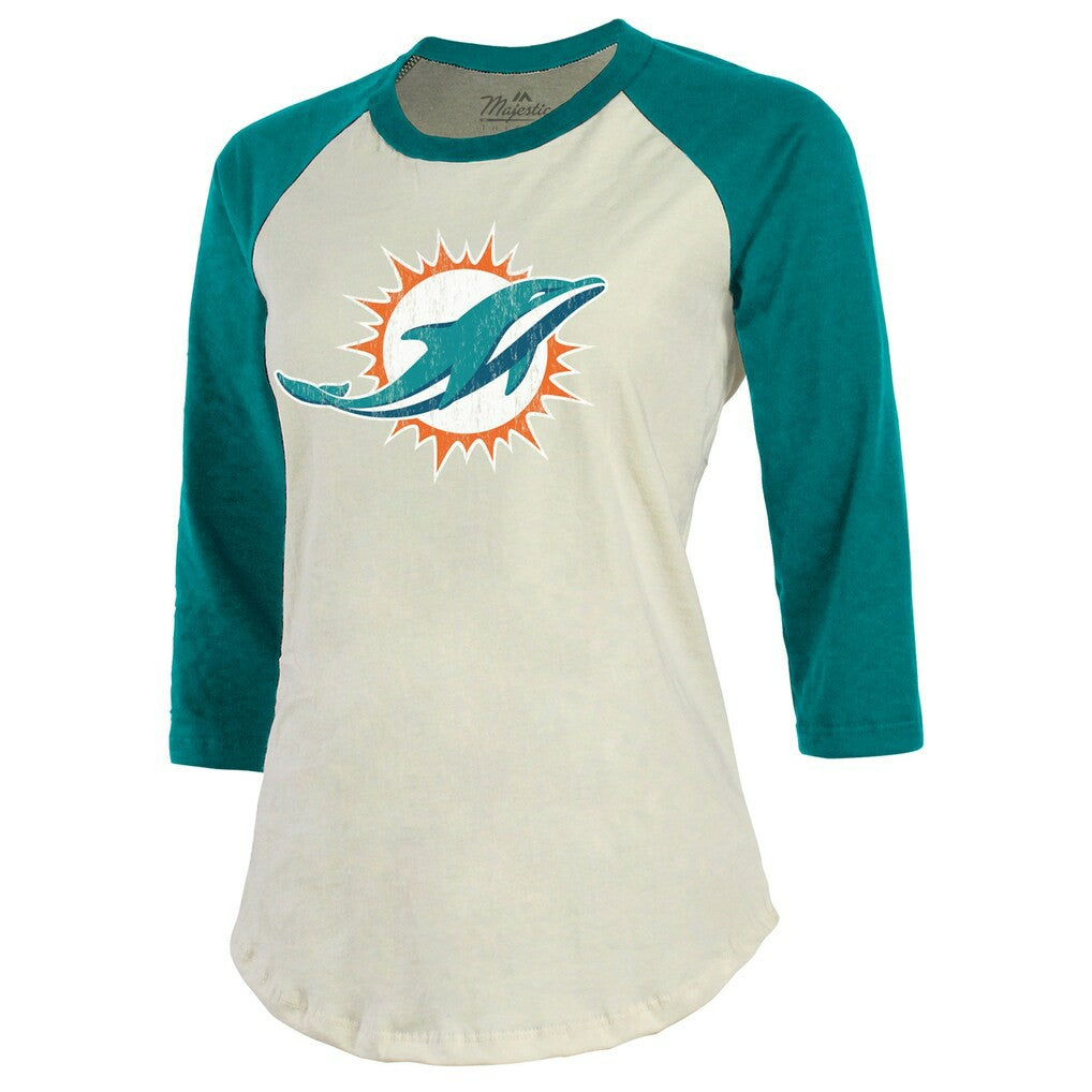 Tyreek Hill  Majestic Threads Vintage Player Name & Number Raglan 3/4-Sleeve T-Shirt - Miami Dolphins