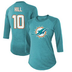 Tyreek Hill  Majestic Threads Women's Name & Number Raglan 3/4 Sleeve T-Shirt - Miami Dolphins