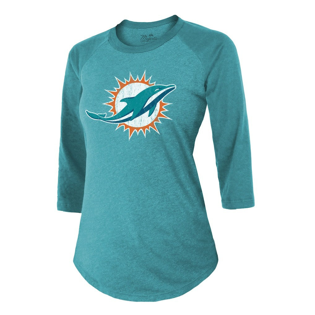 Tyreek Hill  Majestic Threads Women's Name & Number Raglan 3/4 Sleeve T-Shirt - Miami Dolphins