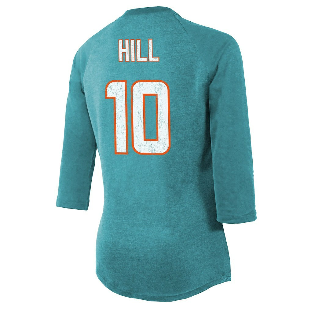 Tyreek Hill  Majestic Threads Women's Name & Number Raglan 3/4 Sleeve T-Shirt - Miami Dolphins