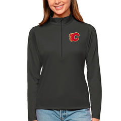 NHL Charcoal Calgary Flames Antigua Women's Tribute Quarter-Zip Pullover Top