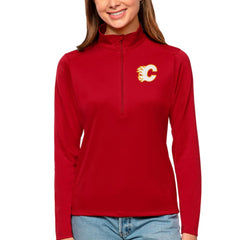 NHL Red Calgary Flames Antigua Women's Tribute Quarter-Zip Pullover Top