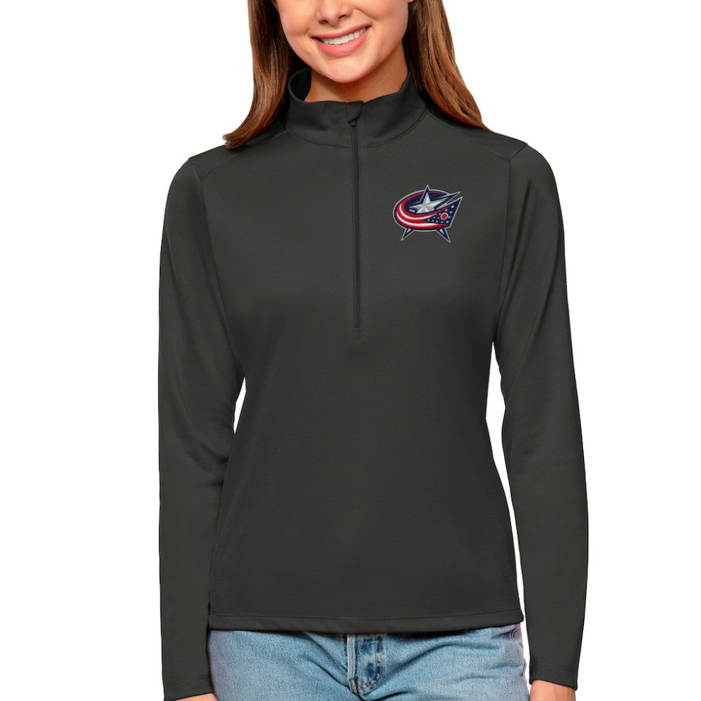 NHL Charcoal Columbus Blue Jackets Antigua Women's Tribute Quarter-Zip Pullover Top