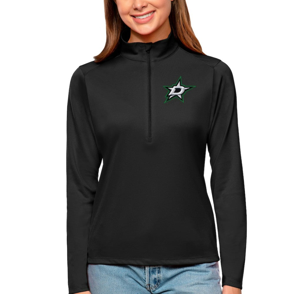 NHL Black Dallas Stars Antigua Women's Tribute Quarter-Zip Pullover Top