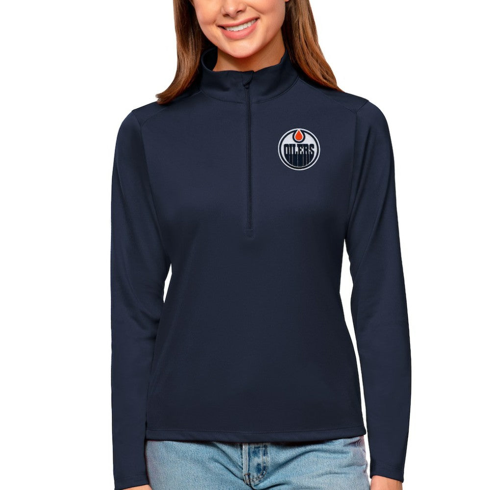 NHL Navy Edmonton Oilers Antigua Women's Tribute Quarter-Zip Pullover Top