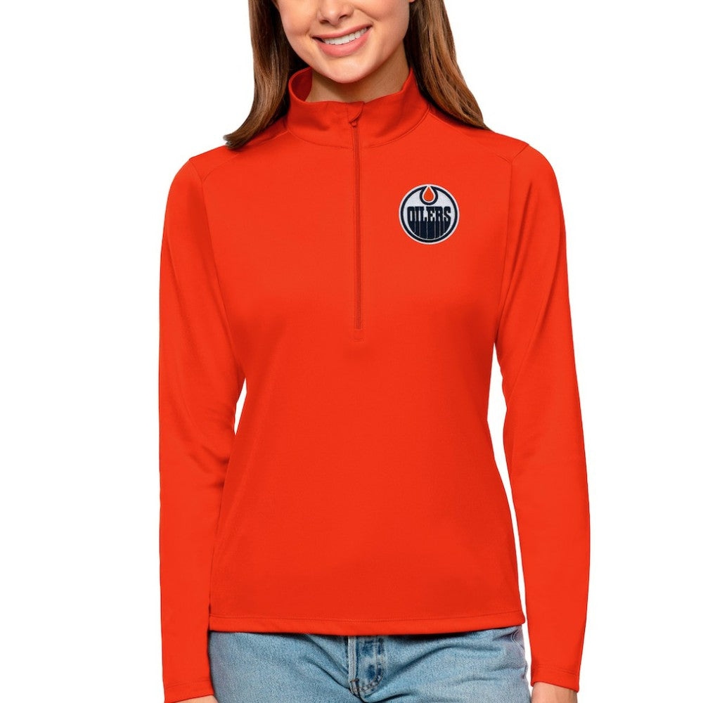 NHL Orange Edmonton Oilers Antigua Women's Tribute Quarter-Zip Pullover Top