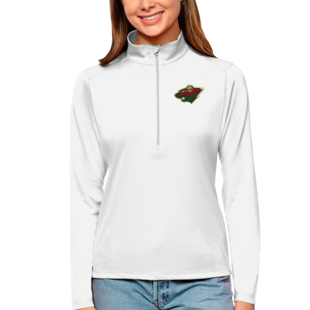 NHL White Minnesota Wild Antigua Women's Tribute Quarter-Zip Pullover Top