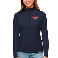 NHL Navy Montreal Canadiens Antigua Women's Tribute Quarter-Zip Pullover Top
