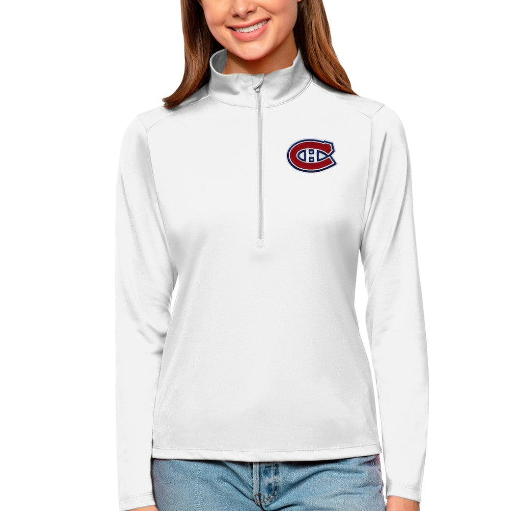 NHL White Montreal Canadiens Antigua Women's Tribute Quarter-Zip Pullover Top