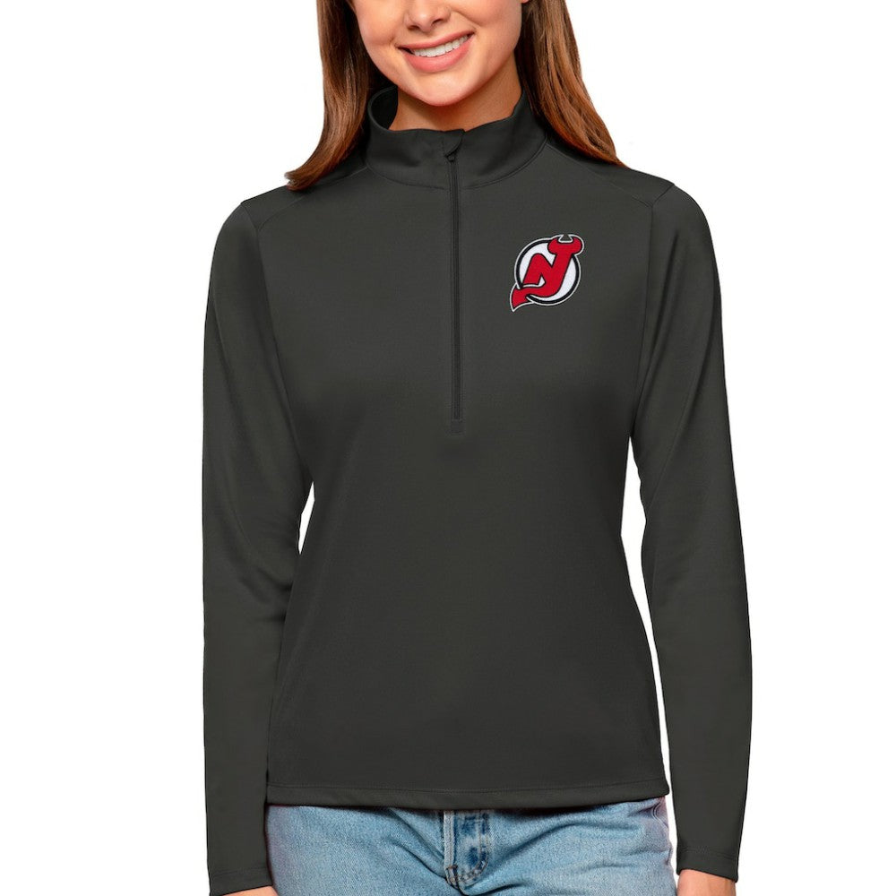 NHL Charcoal New Jersey Devils Antigua Women's Tribute Quarter-Zip Pullover Top