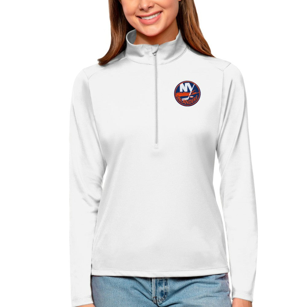NHL White New York Islanders Antigua Women's Tribute Quarter-Zip Pullover Top