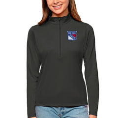 NHL Charcoal New York Rangers Antigua Women's Tribute Quarter-Zip Pullover Top