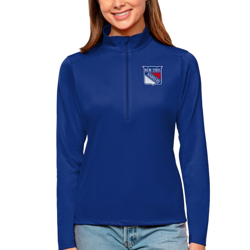 NHL Royal New York Rangers Antigua Women's Tribute Quarter-Zip Pullover Top