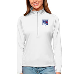 NHL White New York Rangers Antigua Women's Tribute Quarter-Zip Pullover Top